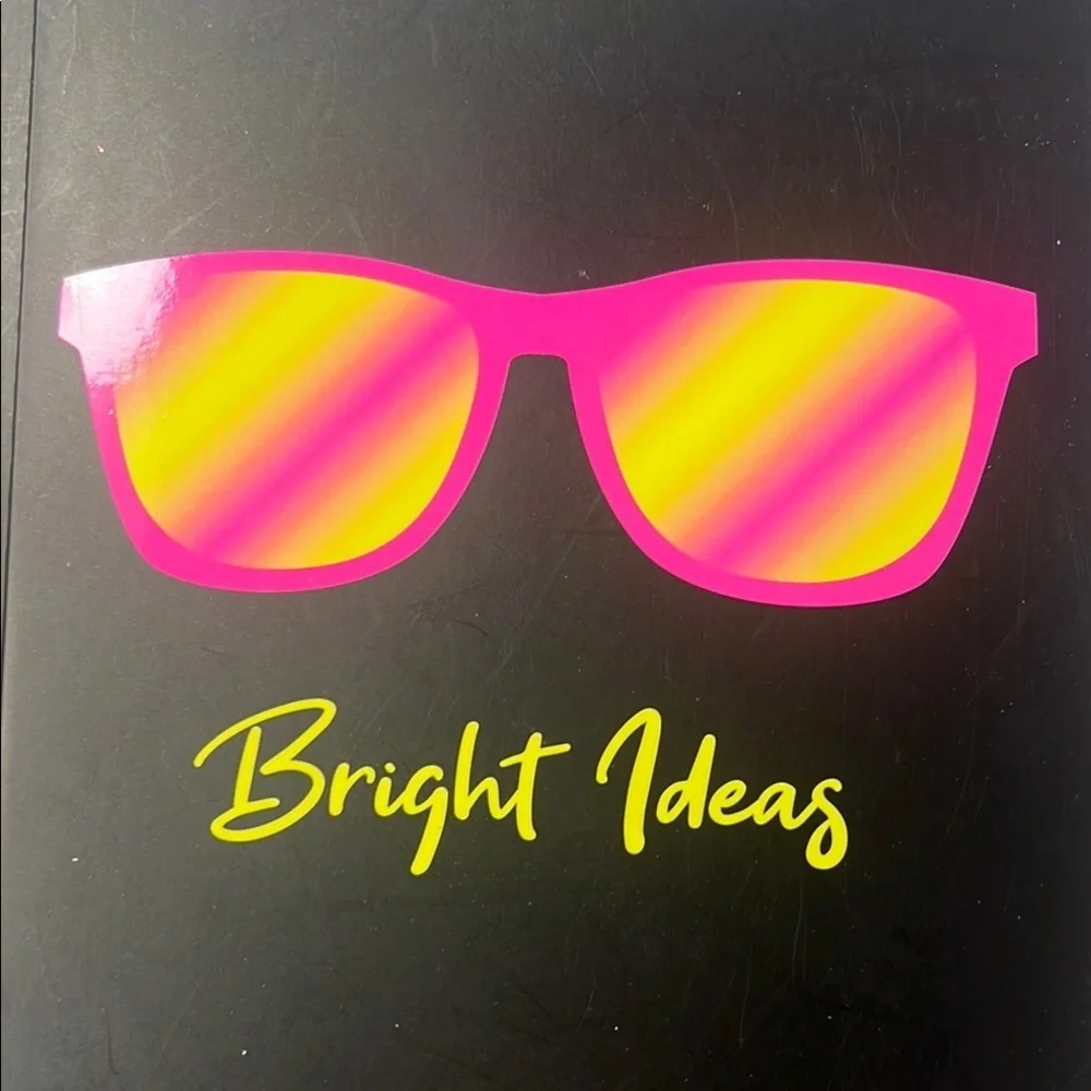 Black Notebook with Pink and Yellow Sunglasses Design Neon Pink and yellow